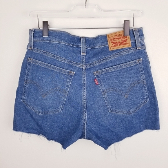 Levi's Distressed High Rise Raw Edge Denim Jean Shorts - Picture 2 of 7